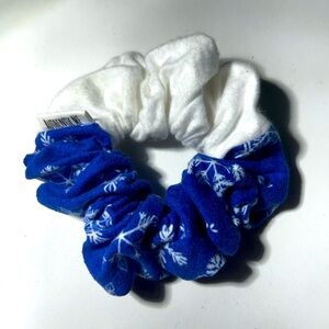 Hand Sewn Blue & White Snowflake Pattern Scrunchie